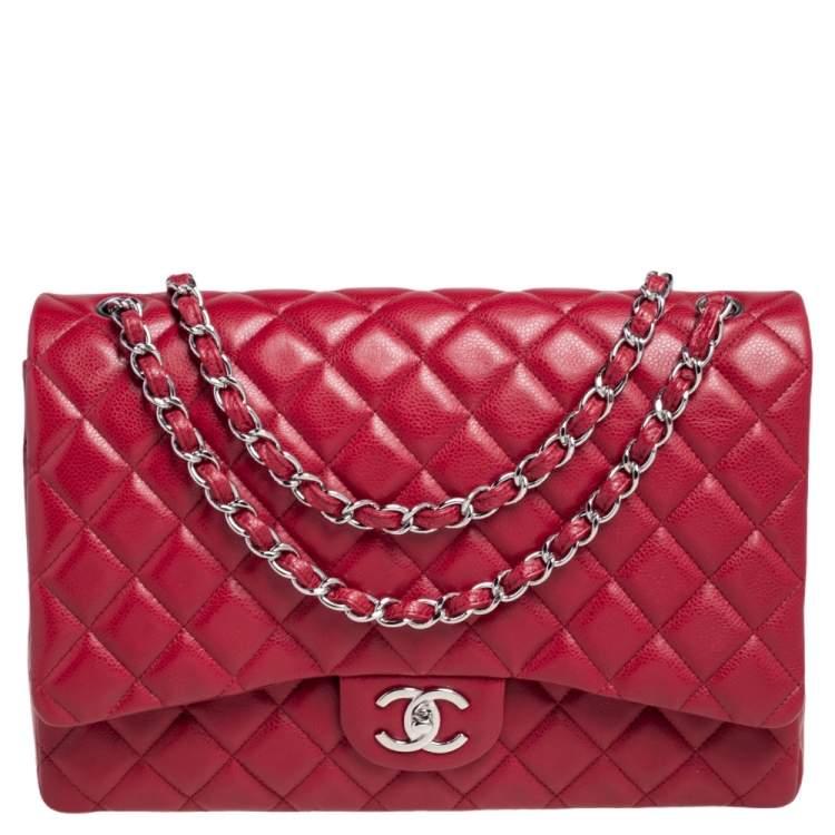 Chanel Red Quilted Caviar Leather Maxi Classic Double Flap Bag
