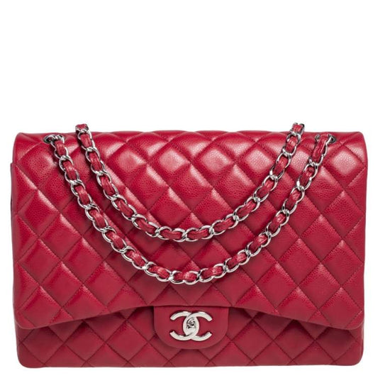 Chanel Red Quilted Caviar Leather Maxi Classic Double Flap Bag