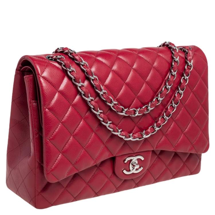 Chanel Red Quilted Caviar Leather Maxi Classic Double Flap Bag