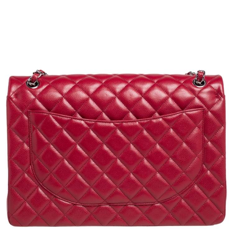 Chanel Red Quilted Caviar Leather Maxi Classic Double Flap Bag