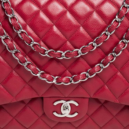 Chanel Red Quilted Caviar Leather Maxi Classic Double Flap Bag