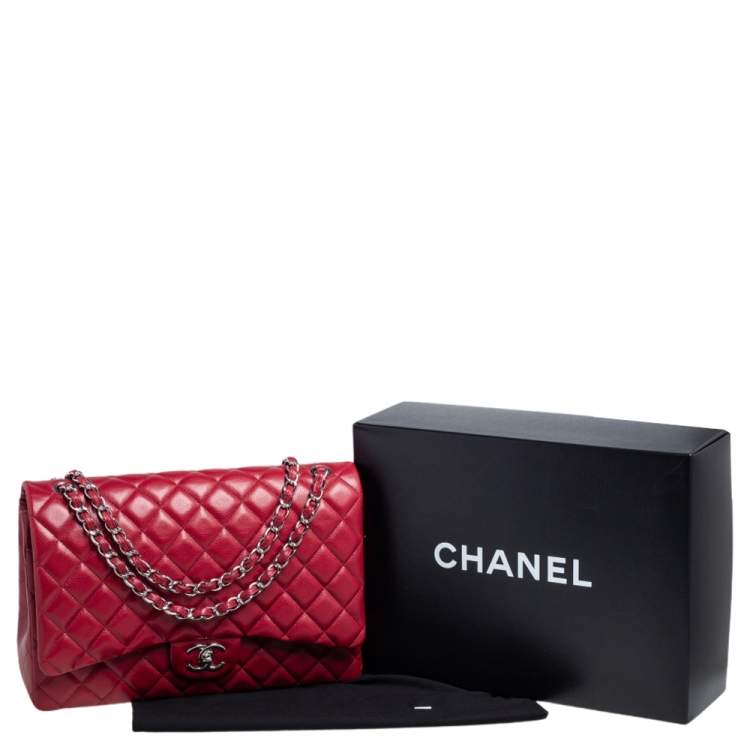 Chanel Red Quilted Caviar Leather Maxi Classic Double Flap Bag