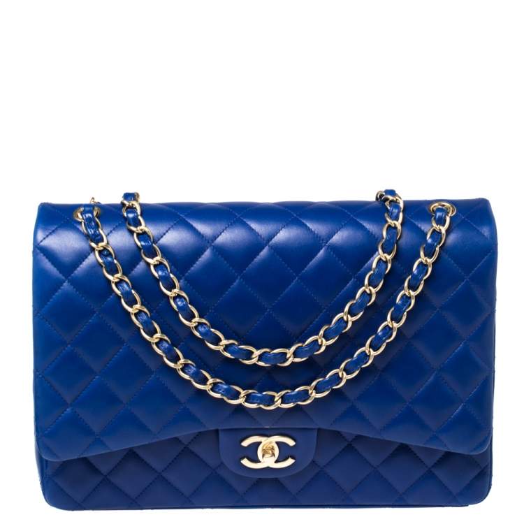 Chanel Blue Quilted Caviar Leather Maxi Classic Double Flap Bag