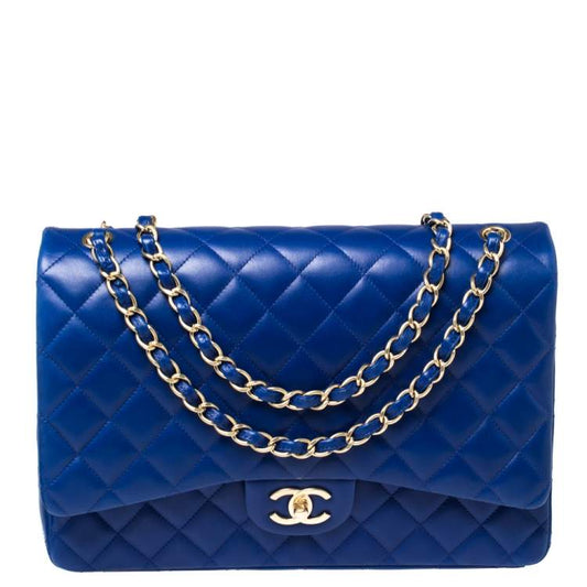 Chanel Blue Quilted Caviar Leather Maxi Classic Double Flap Bag