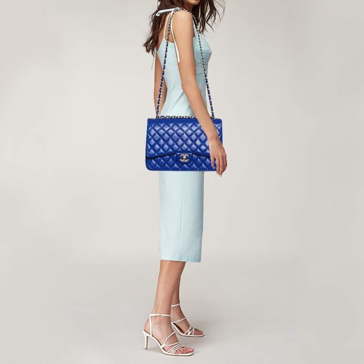 Chanel Blue Quilted Caviar Leather Maxi Classic Double Flap Bag