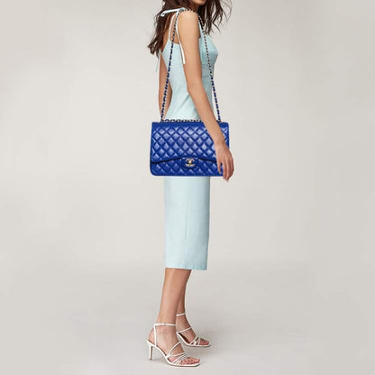 Chanel Blue Quilted Caviar Leather Maxi Classic Double Flap Bag