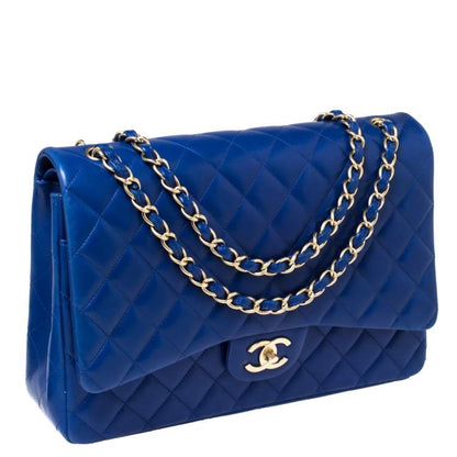 Chanel Blue Quilted Caviar Leather Maxi Classic Double Flap Bag