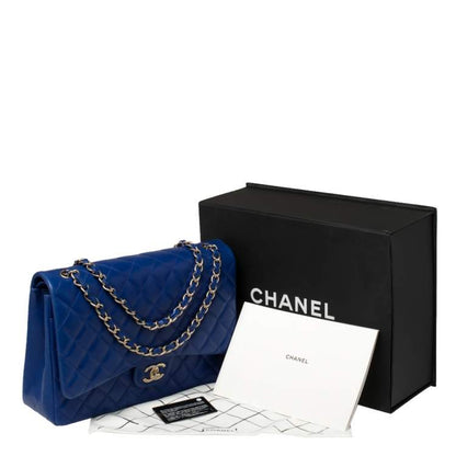 Chanel Blue Quilted Caviar Leather Maxi Classic Double Flap Bag