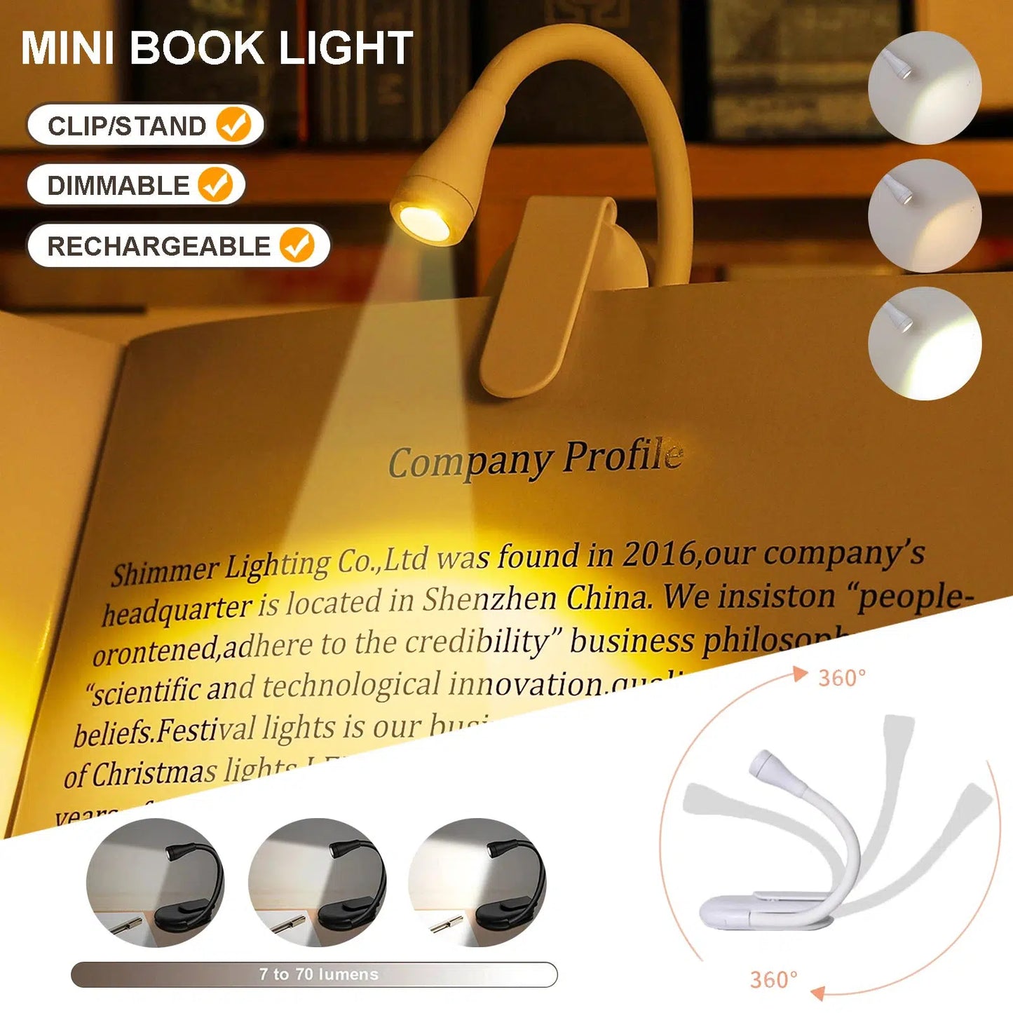 Mini 360°Clip-On Desk Reading Lamp